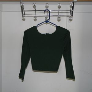 USED Forever 21:Drake Green Midsleeve Crop Shirt